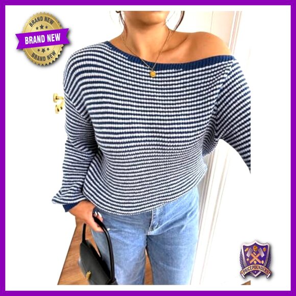 Plus Size Off Shoulder Sweater Long Sleeve Asymmetrical Pullover Loose Fit - Picture 4 of 7